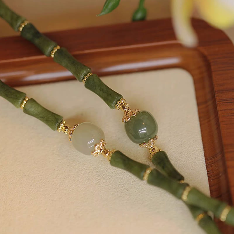 EverestArtStudios 14K Copper Plated Peridot Hetian Jade Bamboo Pattern Luck Bracelet