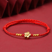 Buddha Stones Adjustable Red String Gold Flower Protection Bracelet