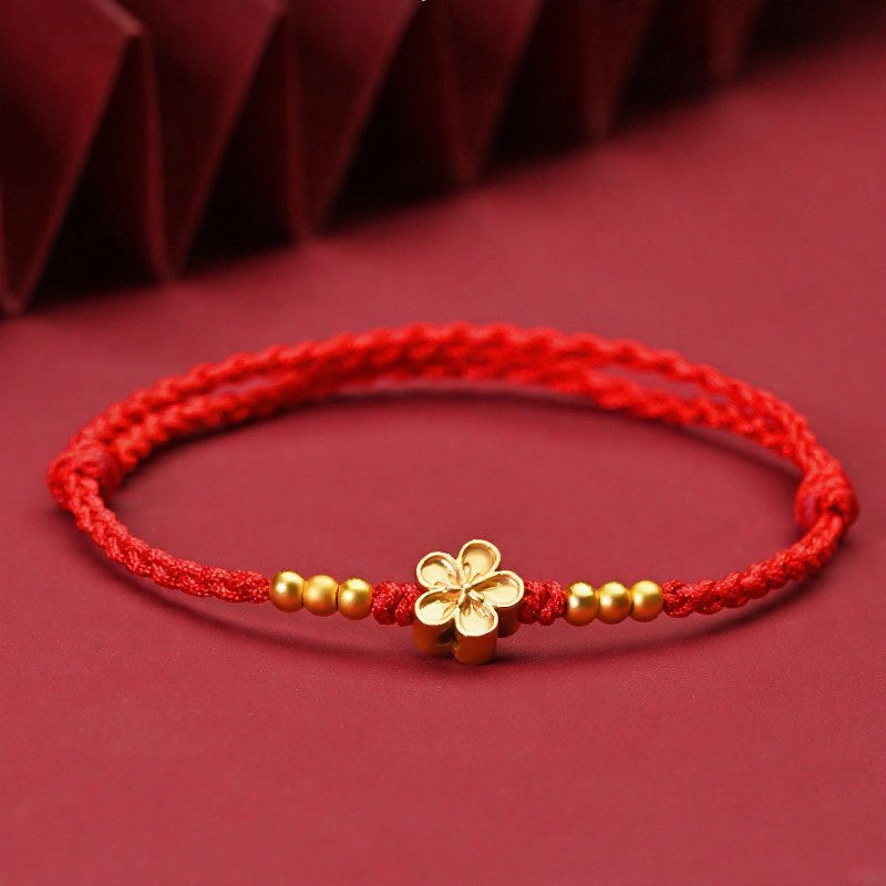 Buddha Stones Adjustable Red String Gold Flower Protection Bracelet
