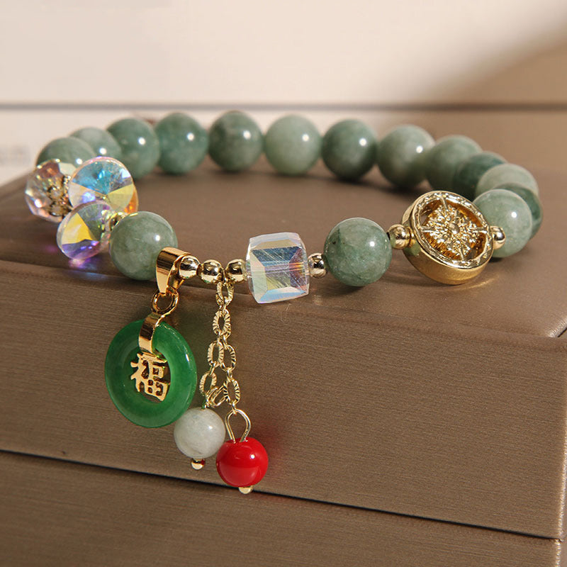 EverestArtstudios Strawberry Quartz Jade Fu Character Charm Healing Bracelet