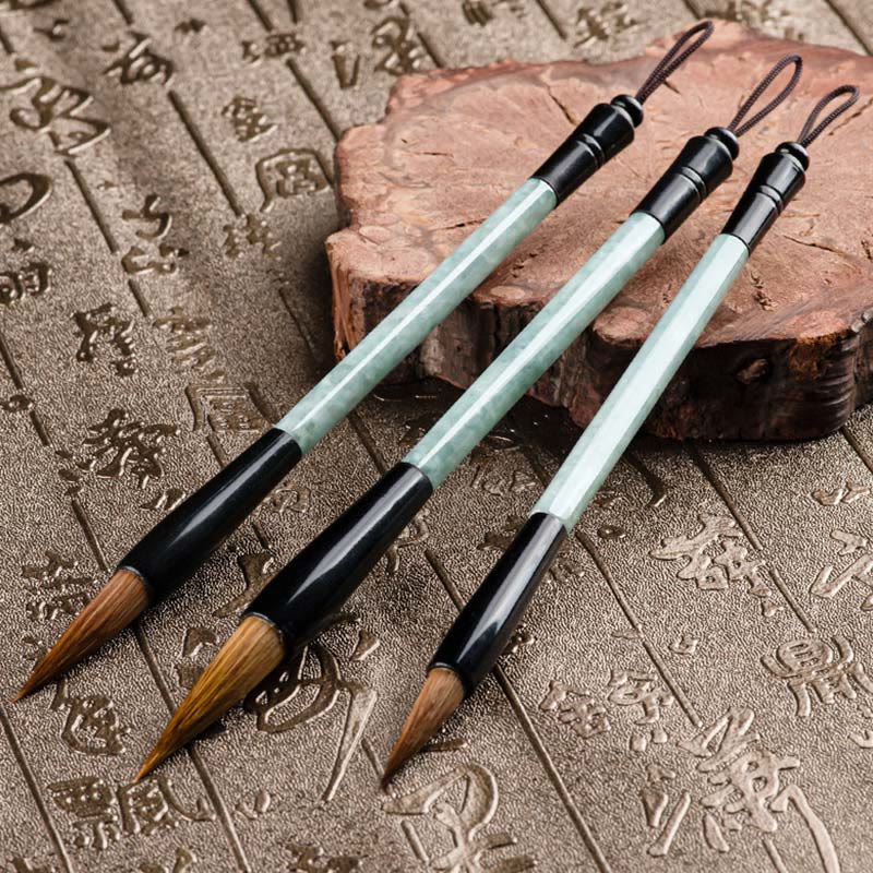EverestArtstudios Natural Jade Luck Chinese Calligraphy Brush Pen Chinese Writing Brush With Gift Box