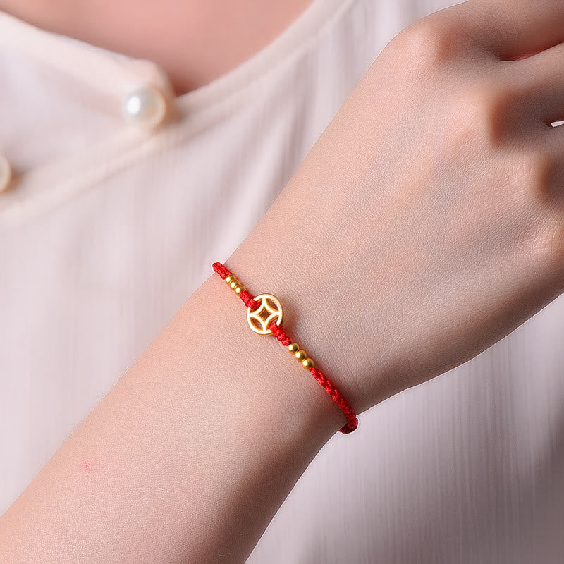 EverestArtstudios Copper Coin Strength Braided String Bracelet Anklet