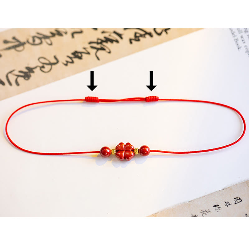 EverestArtstudios Four Leaf Clover Cinnabar Blessing Calm String Bracelet Anklet