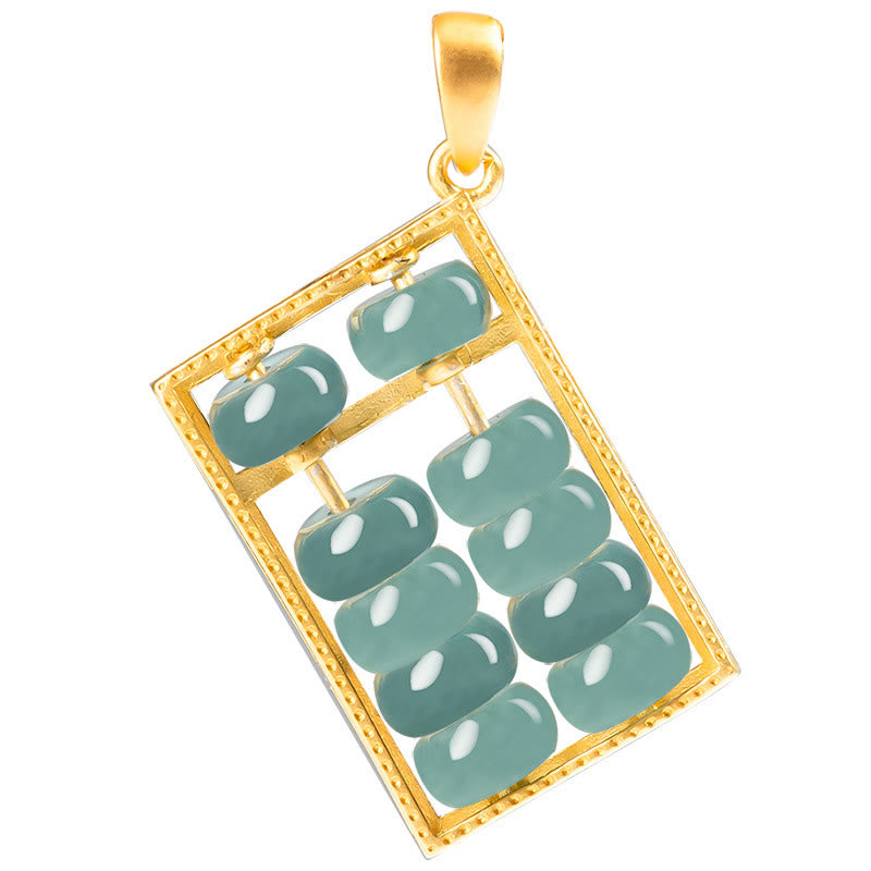 EverestArtstudios Natural Jade Abacus Pattern Abundance Titanium Steel Chain Necklace Pendant