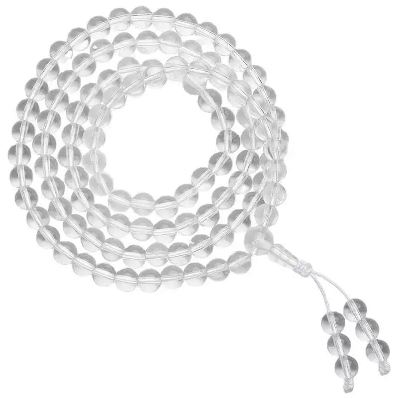 White Crystal 108-Bead Mala Bracelet / Necklace / Sweater Chain – 8mm