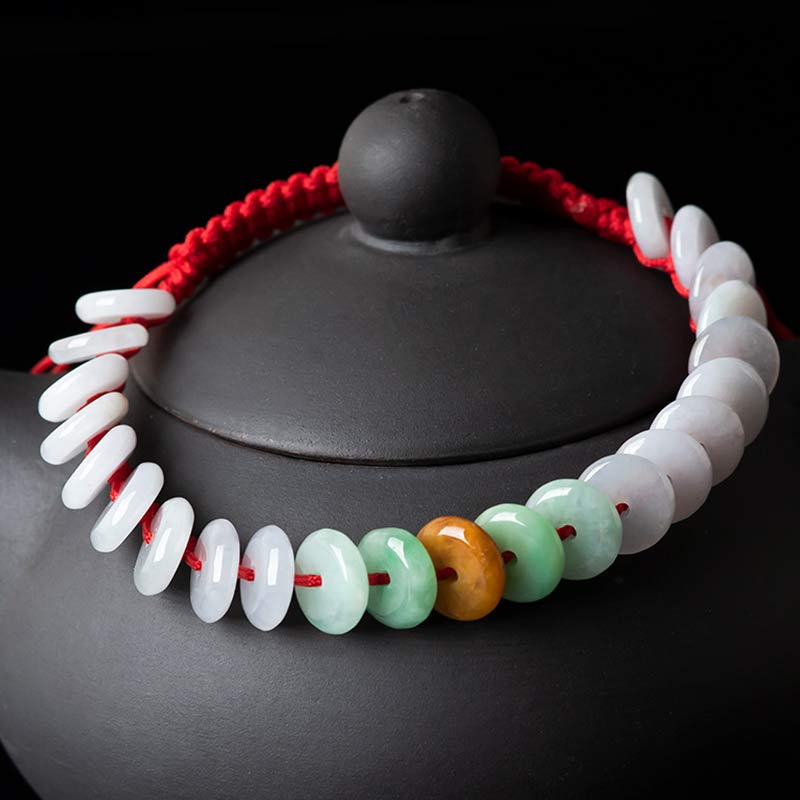 EverestArtstudios Round Jade Lucky Red String Weave Bracelet