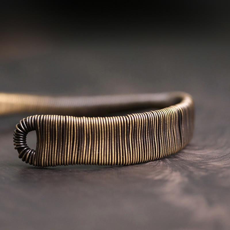 Buddha Stones Simple Design Wrapped Brass Copper Luck Wealth Adjustable Cuff Bracelet