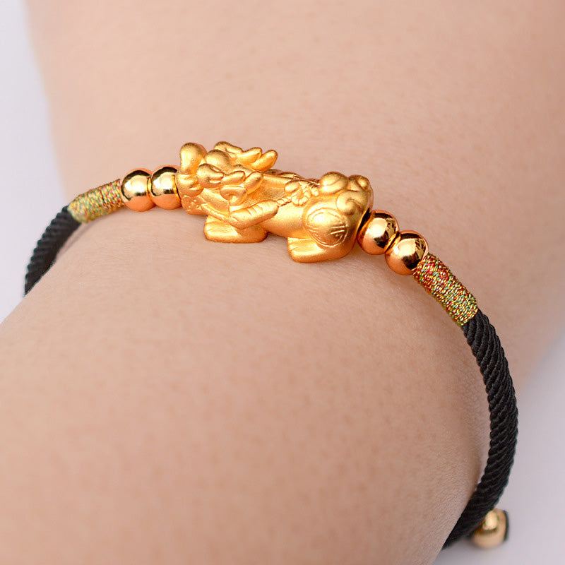 EverestArtstudios 24K Gold-Plated PiXiu Luck Red String Bracelet