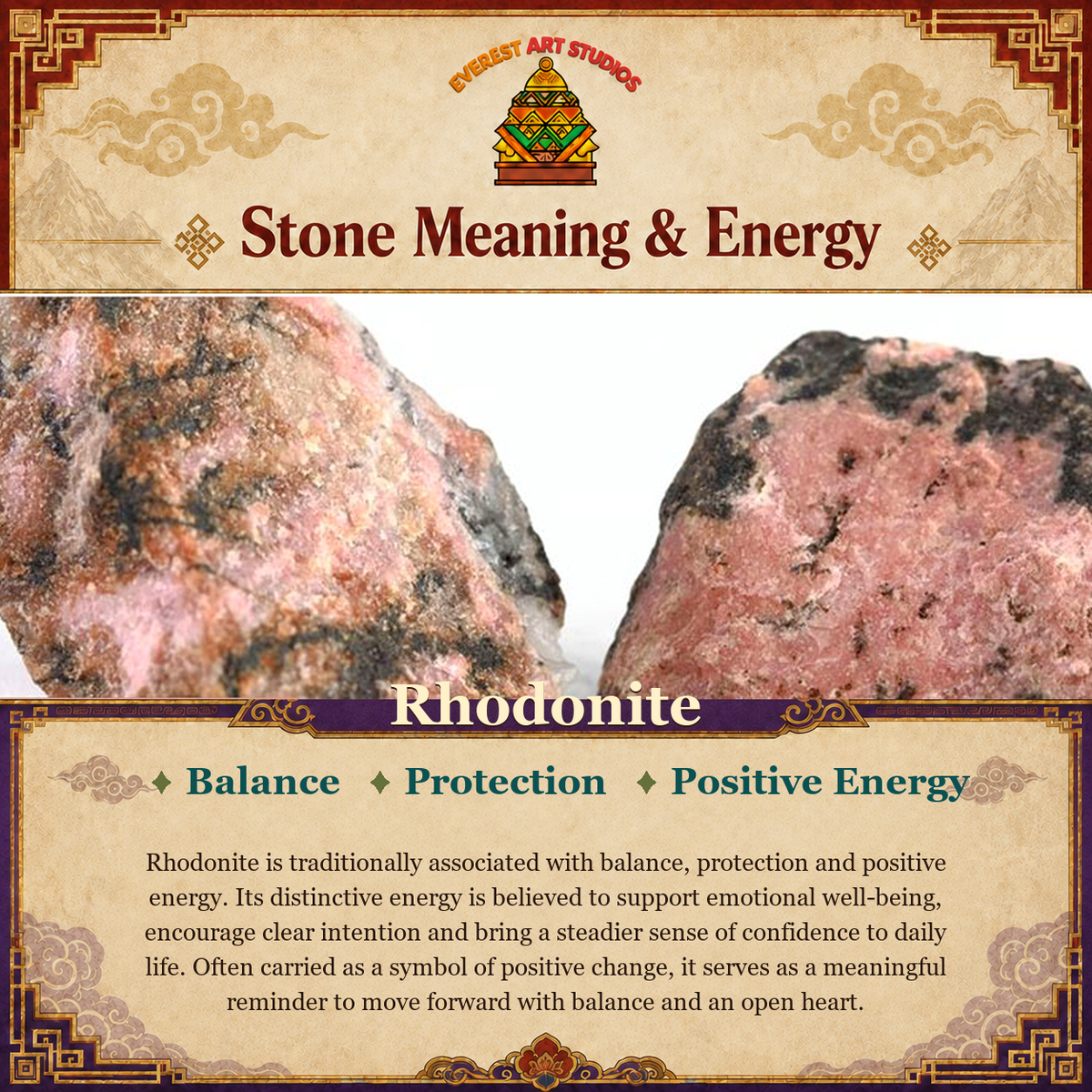Everest Art Studios Rhodonite stone meaning and energy