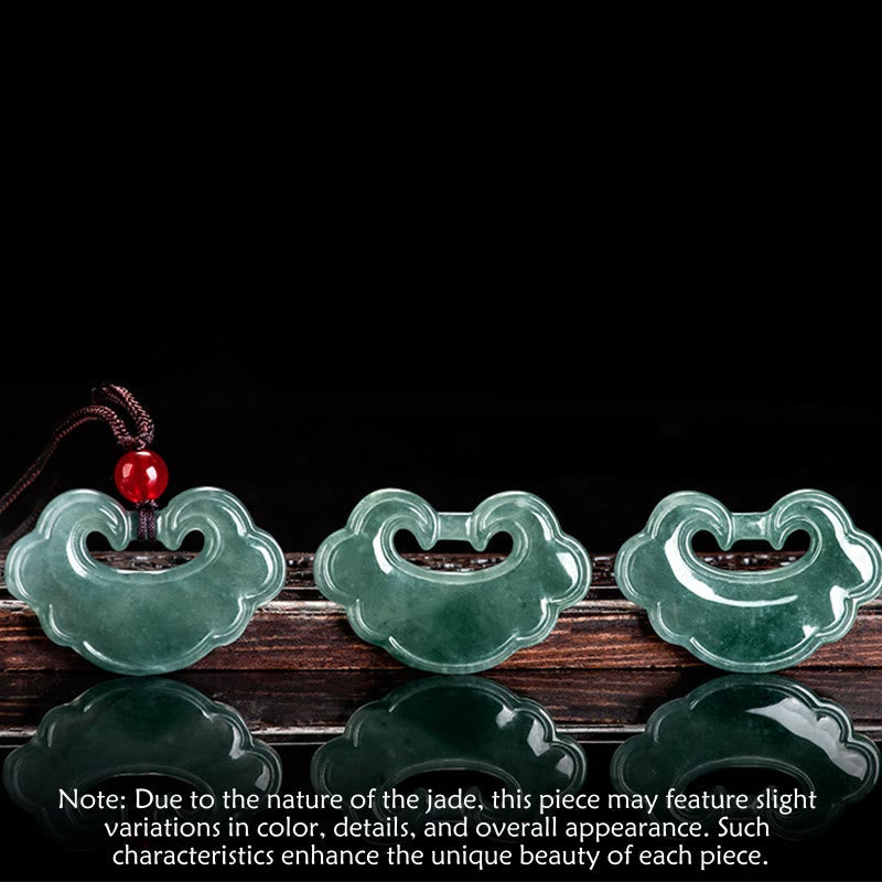 EverestArtstudios Natural Green Jade Chinese Lock Charm Luck Necklace Pendant