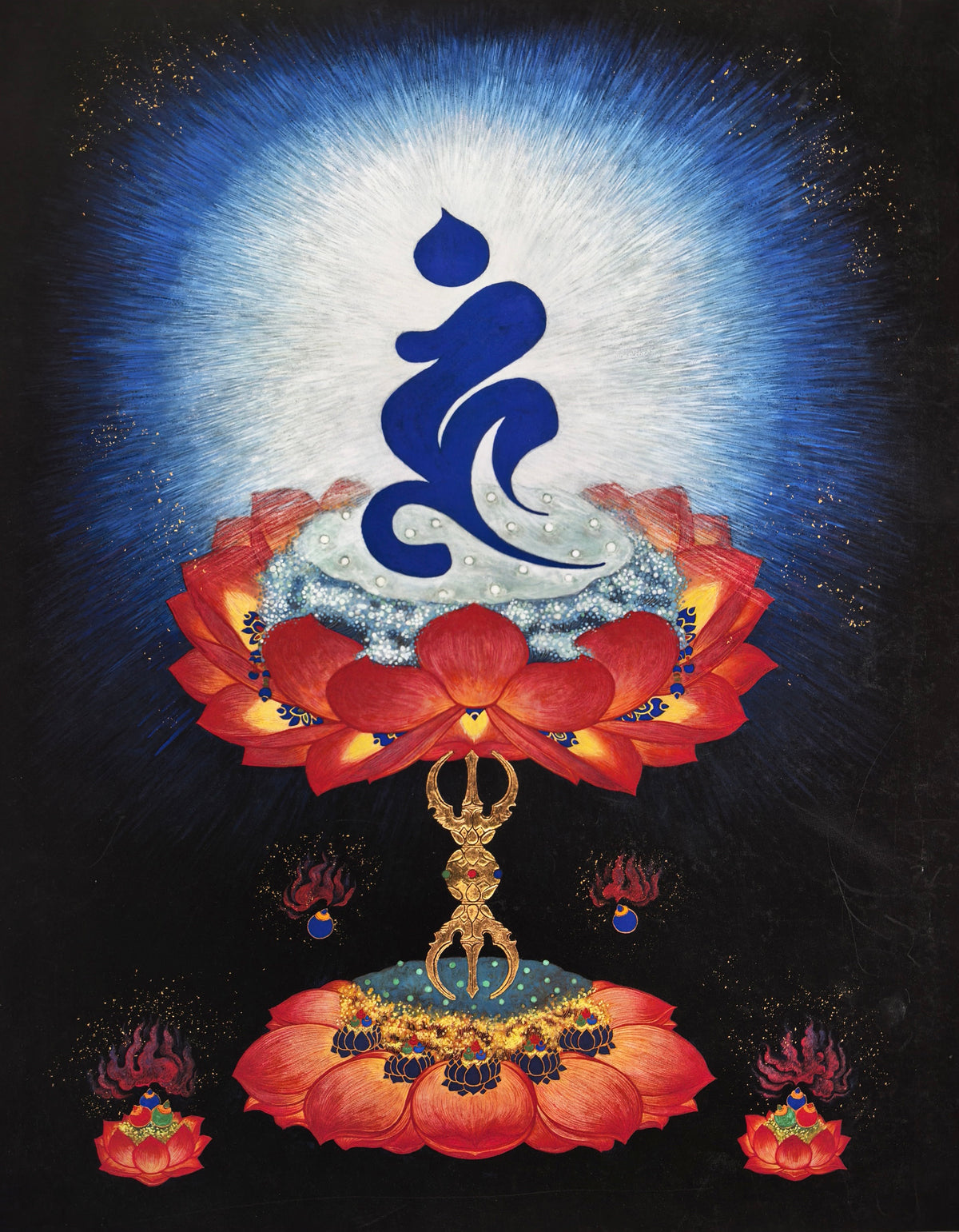 EverestArtStudios Ucchuṣma Vajra Seed Syllable Print | Tibetan Buddhist Wall Art | Sacred Mantra Art | Framed or Unframed Giclée Print