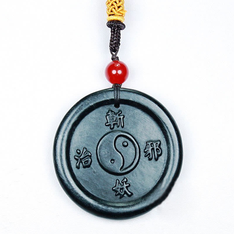 EverestArtstudios Natural Hetian Cyan Jade Yin Yang Luck Harmony Necklace Pendant