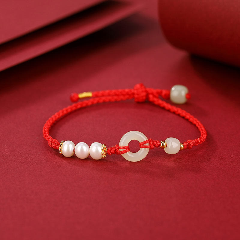 EverestArtstudios Hetian-Jade-Perlen-Ping-An-Kou-Armband, Gold