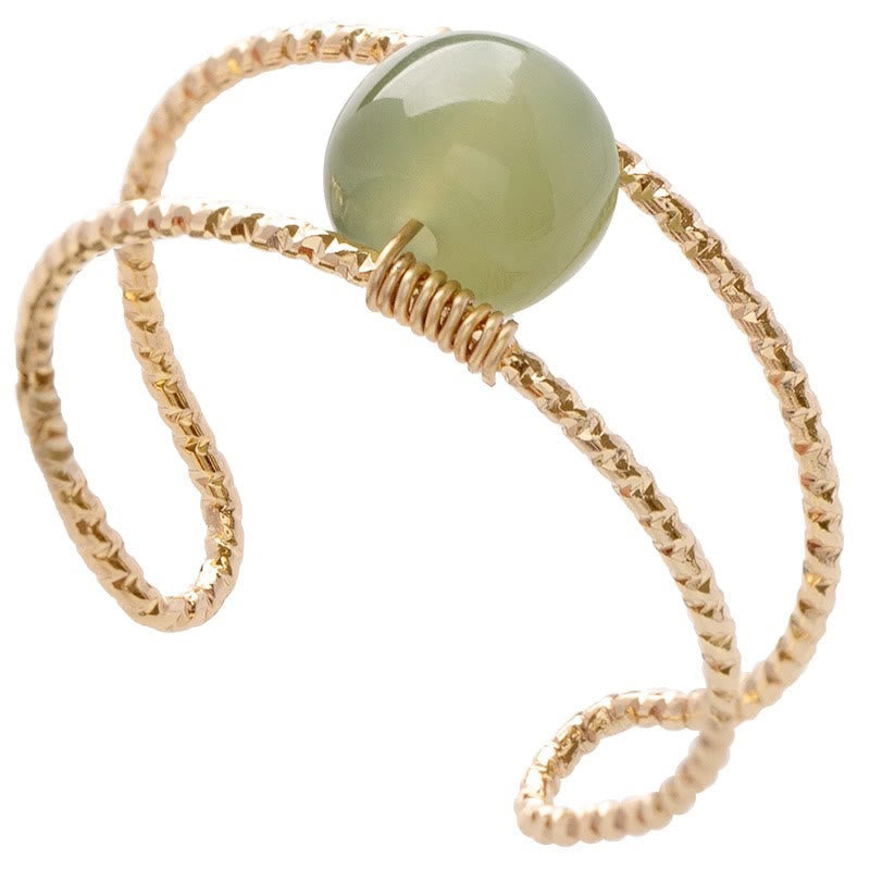 EverestArtstudios Round Jade Pearl Bead Double Layer Copper Luck Adjustable Ring