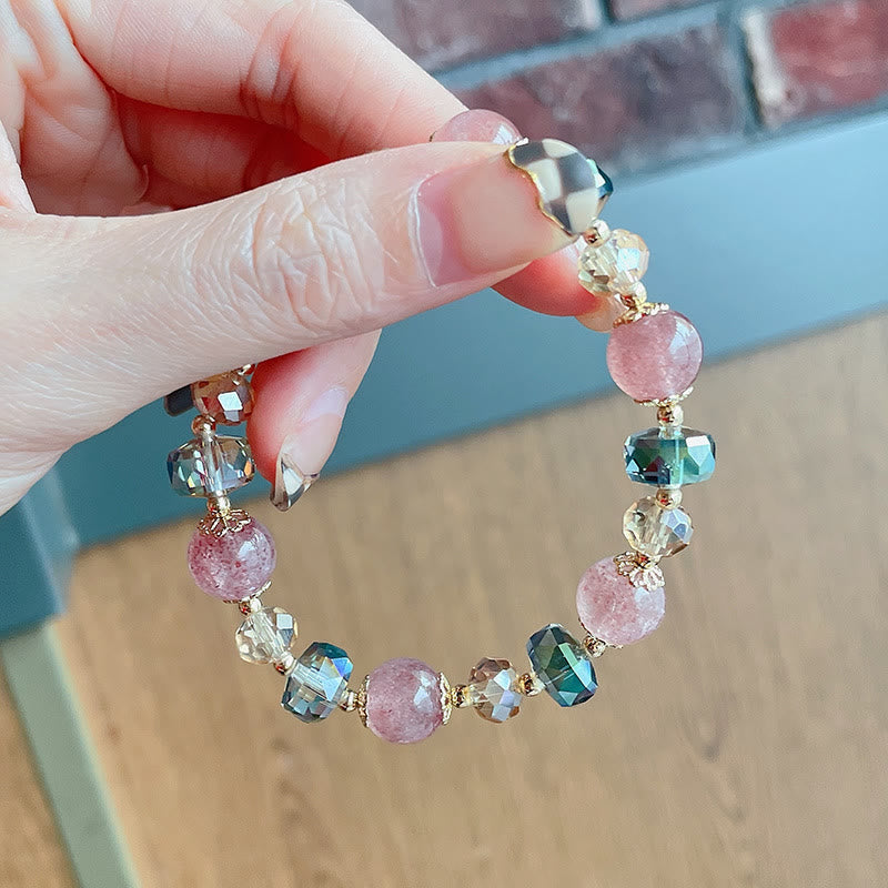 EverestArtstudios Natural Strawberry Quartz Colorful Crystal Positive Bracelet