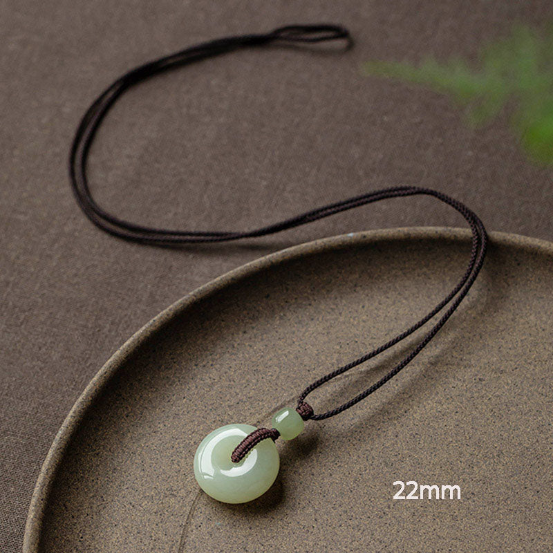 EverestArtstudios Natural Round Jade Peace Buckle Luck Prosperity Necklace Pendant