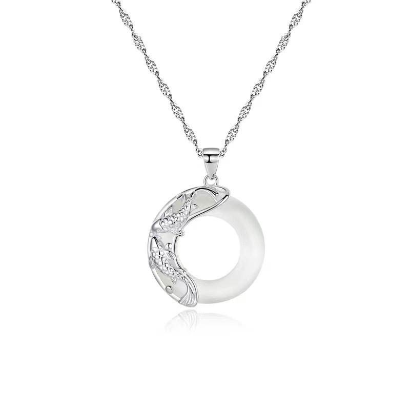 EverestArtstudios "Wishing Luck and Prosperity" White Jade Koi Fish Necklace Includes Gift Message Card