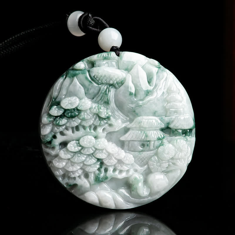 EverestArtstudios Mountain Landscape Jade Abundance String Necklace