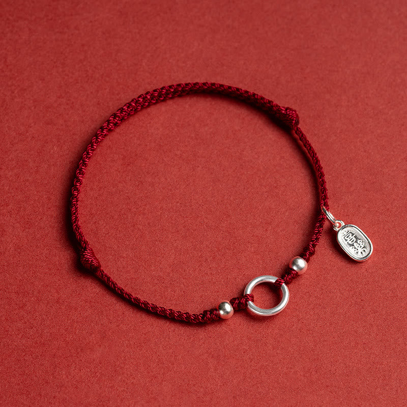 EverestArtstudios 925 Sterling Silver Lucky Fortune Peace Joy Lotus Peace Buckle Red String Bracelet