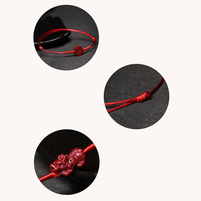 EverestArtstudios Handmade Plum Blossom Four Leaf Clover PiXiu Lotus Koi Fish Cinnabar Blessing Braid Bracelet