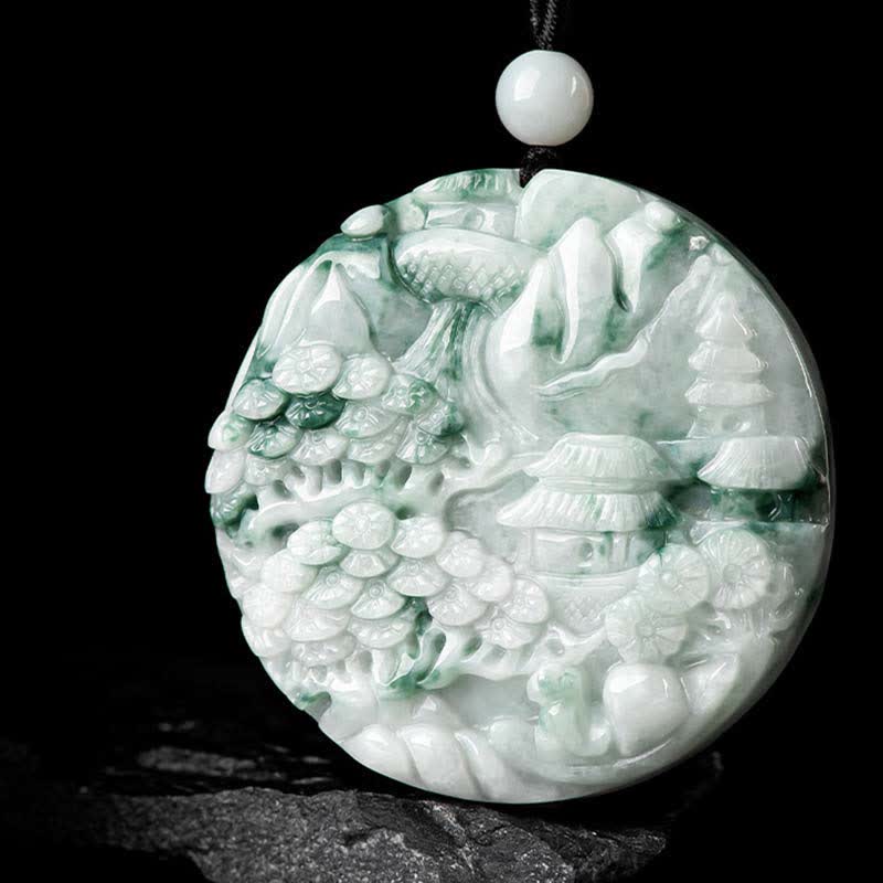 EverestArtstudios Mountain Landscape Jade Abundance String Necklace