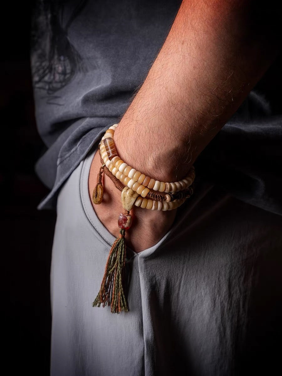EverestArtStudios Original Tibetan-Inspired Horse Bone Mala Bracelet – Designer Meditation Beads | Handcrafted Bone Wrist Mala | Collectible Tibetan Style Bracelet