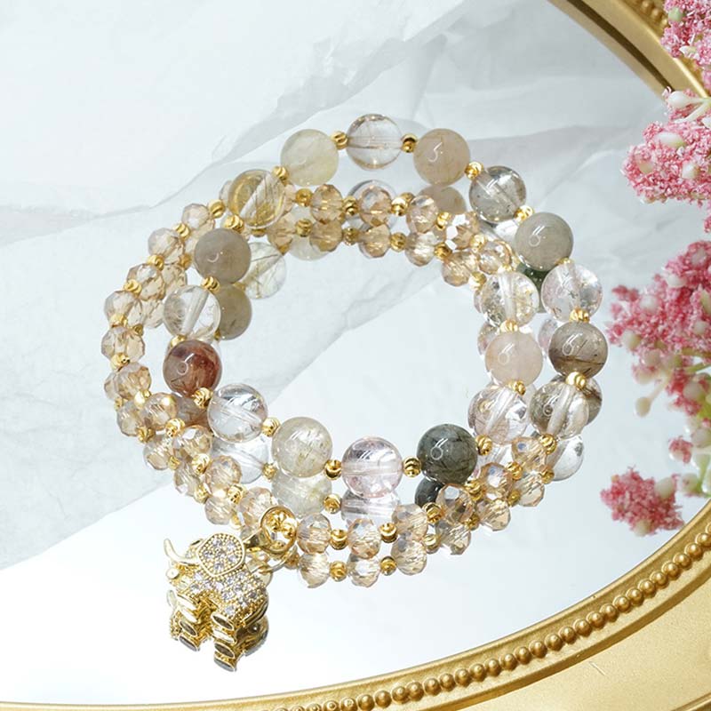 EverestArtStudios Rose Quartz Elephant Healing Energy Charm Bracelet
