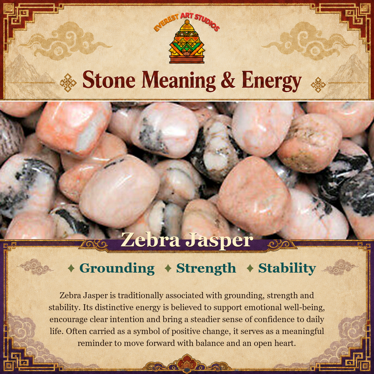Everest Art Studios Zebra Jasper stone meaning and energy
