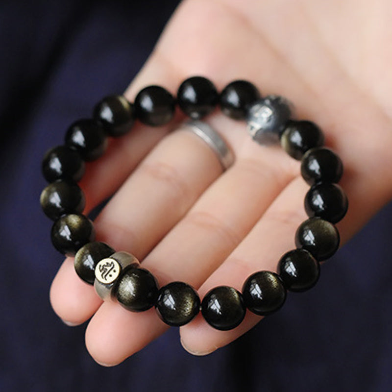 Buddha Stones Chinese Zodiac Obsidian Purification Bracelet