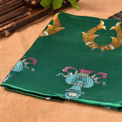 Green Embroidered Tibetan Khata Scarf with Eight Auspicious Symbol