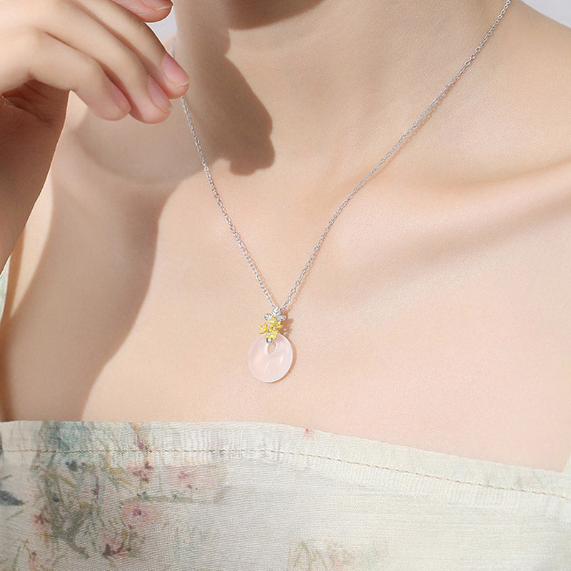 EverestArtstudios 925 Sterling Silver Round Chalcedony Twelve Months Flower Harmony Necklace Pendant