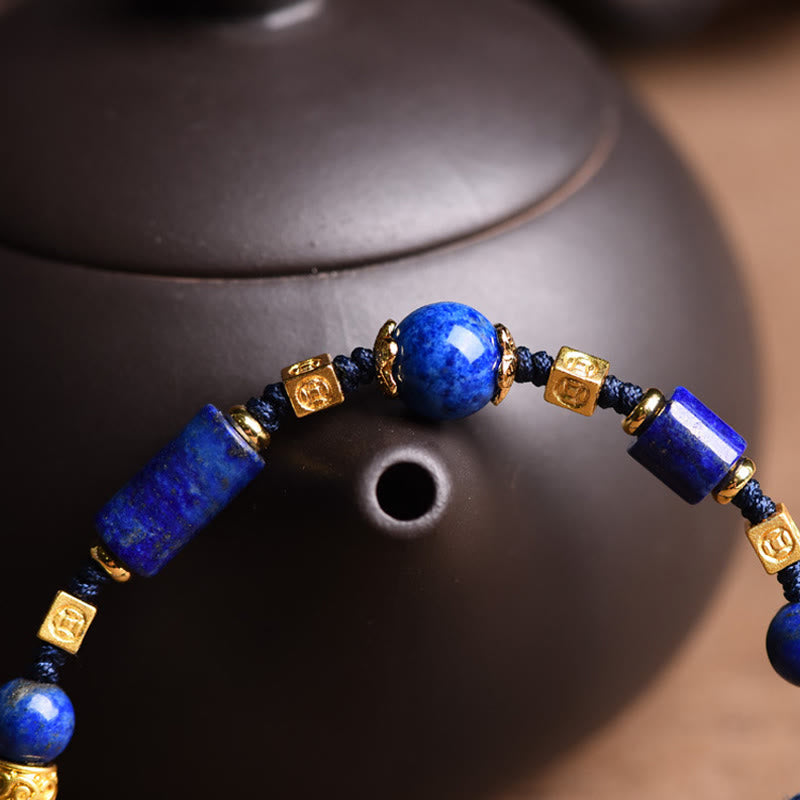 Buddha Stones Handmade Natural Lazurite Lapis Lazuli Bead Positive Rope Bracelet