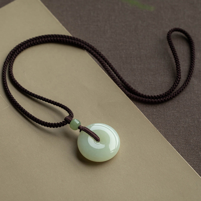 EverestArtstudios Natural Round Jade Peace Buckle Luck Prosperity Necklace Pendant