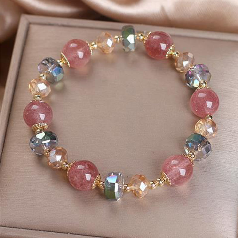 EverestArtstudios Natural Strawberry Quartz Colorful Crystal Positive Bracelet