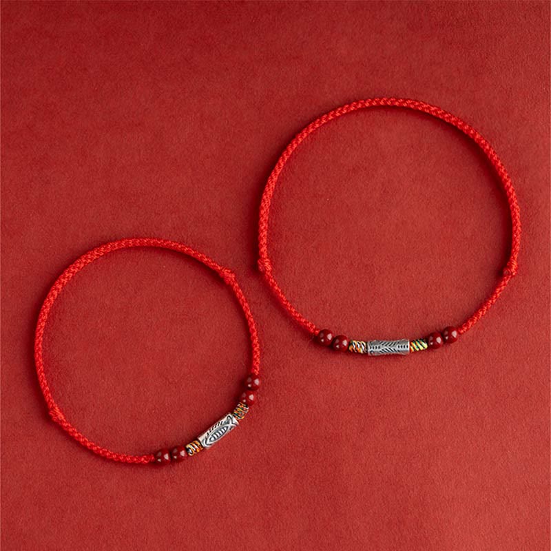 EverestArtstudios 925 Sterling Silver Koi Fish Cinnabar Bead Wealth Handcrafted Braided Bracelet Anklet