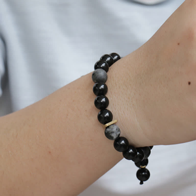 Buddha Stones Black Obsidian Black Glitter Stone Purification Bracelet