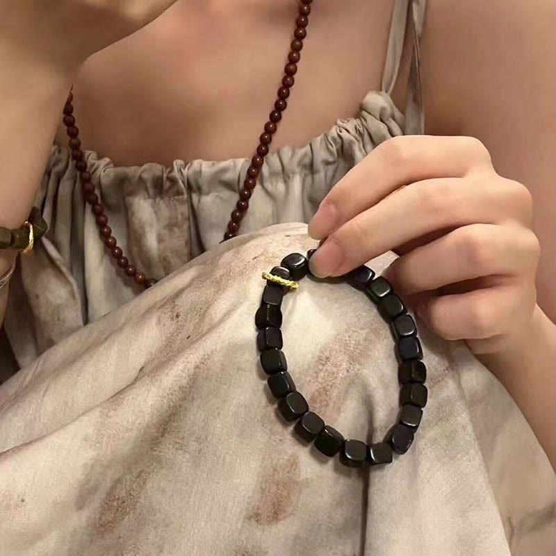 EverestArtStudios Tibetan Ebony Wood Square Beads Peace Calm Bracelet