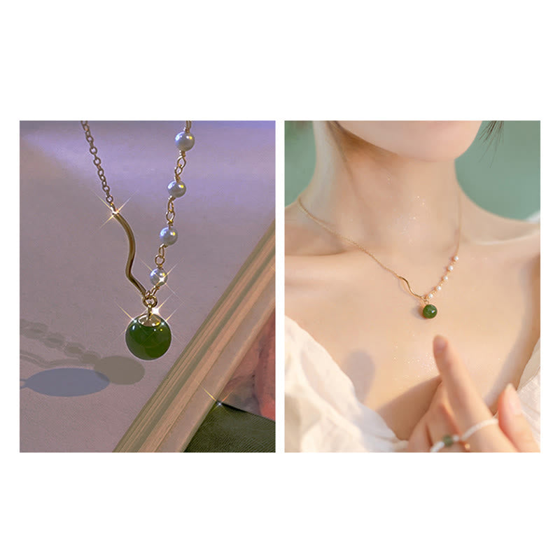 EverestArtstudiosNatural Hetian Jade Pearl Luck Bead Necklace Pendant