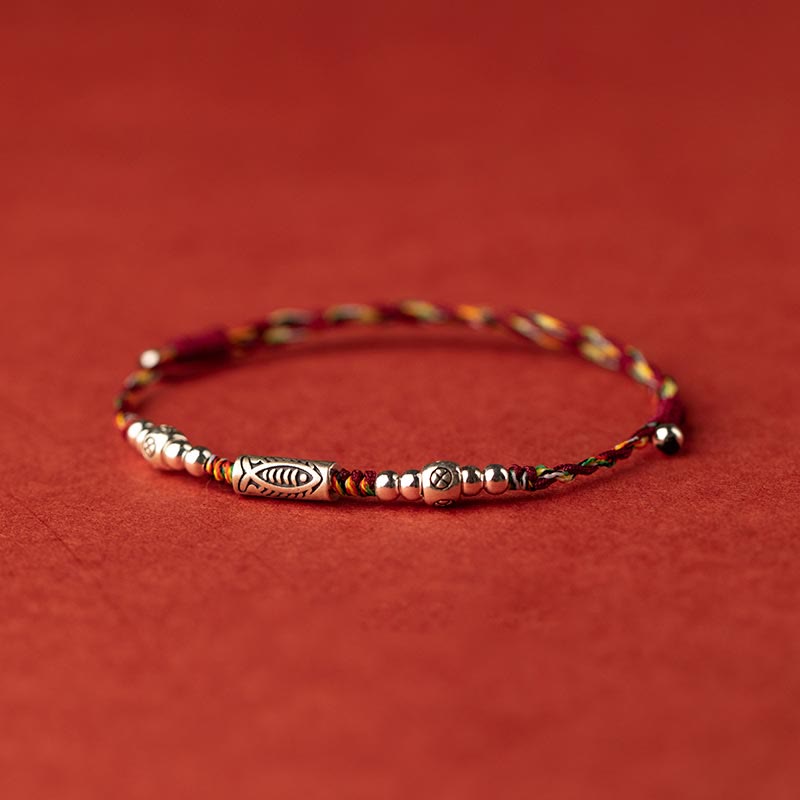 EverestArtstudios 925 Sterling Silver Luck Koi Fish Braided Colorful String Bracelet Anklet