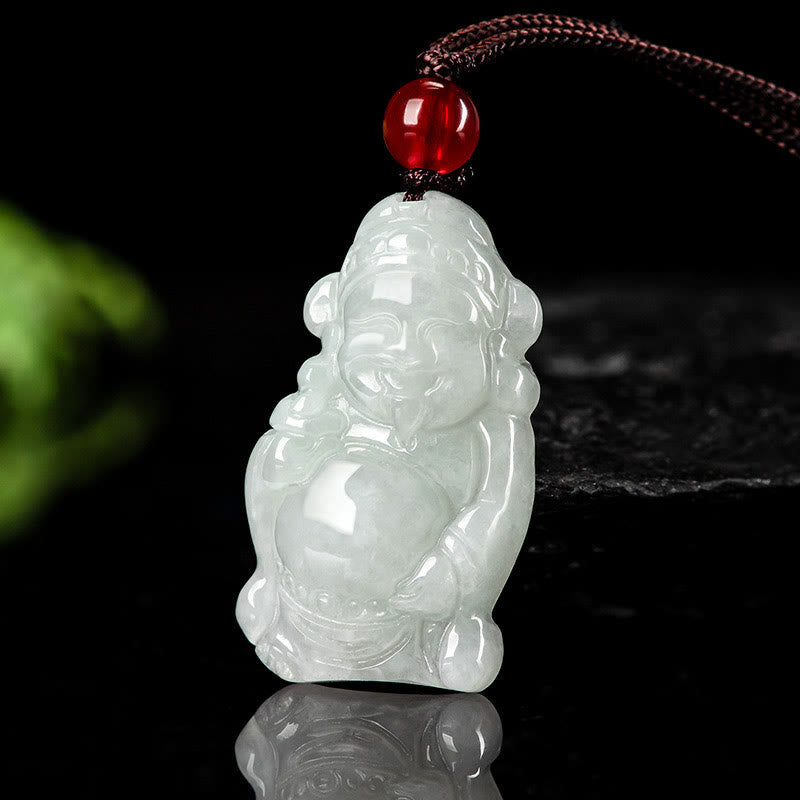 EverestArtstudios Natural Jade Chinese God of Wealth Caishen Ingot Luck Necklace Pendant