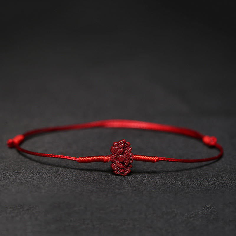 EverestArtstudios Handmade Plum Blossom Four Leaf Clover PiXiu Lotus Koi Fish Cinnabar Blessing Braid Bracelet