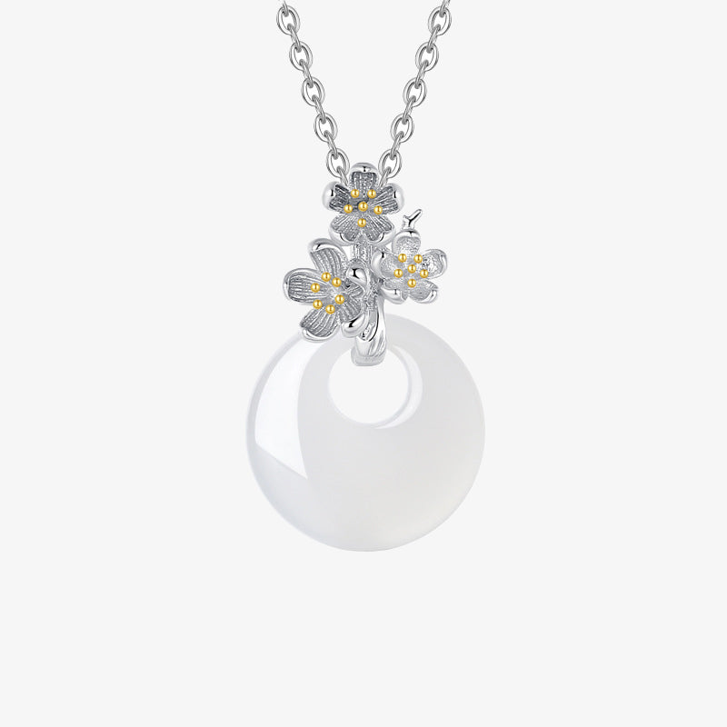 EverestArtstudios 925 Sterling Silver Round Chalcedony Twelve Months Flower Harmony Necklace Pendant