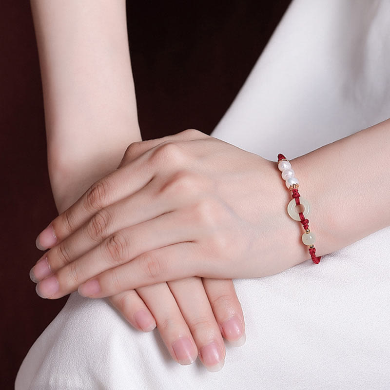 EverestArtstudios Hetian-Jade-Perlen-Ping-An-Kou-Armband, Gold