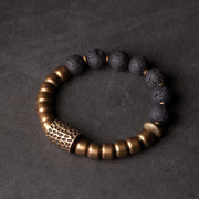Buddha Stones Lava Rock Stone Rainbow Obsidian Brass Support Healing Bracelet