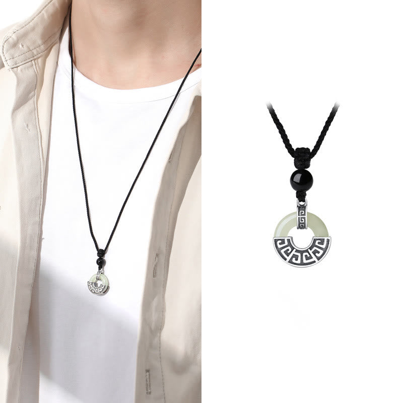 EverestArtstudios 925 Sterling Silver Natural Hetian Jade Peace Buckle Prosperity Necklace Pendant