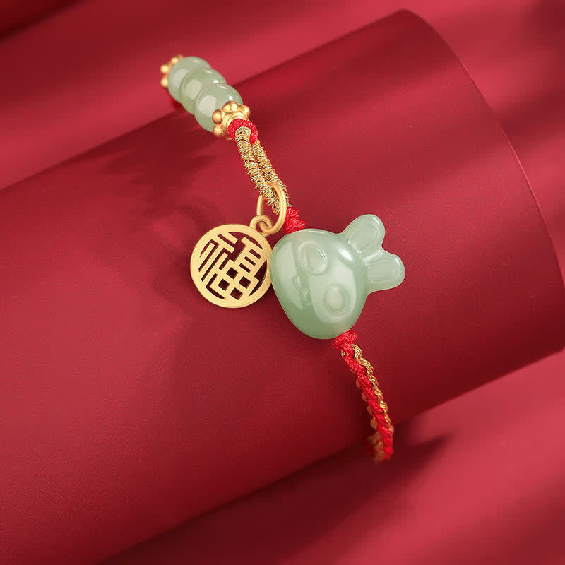 EverestArtstudios 925 Sterling Silver Year of the Rabbit Hetian Jade Happiness Luck Red String Bracelet