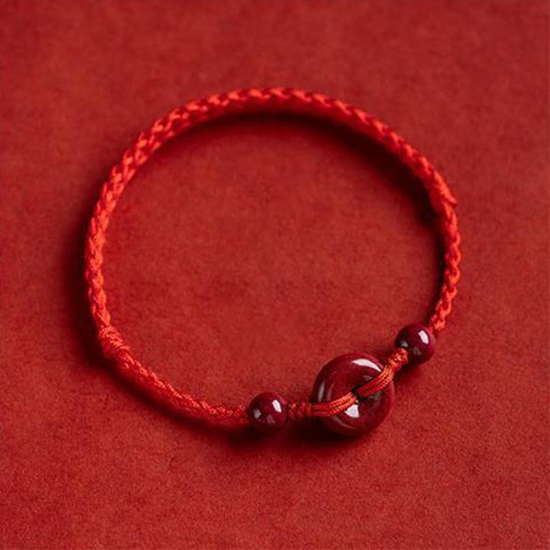 EverestArtStudios Handmade Cinnabar Peace Buckle Safe and Healthy Charm Blessing String Bracelet Anklet