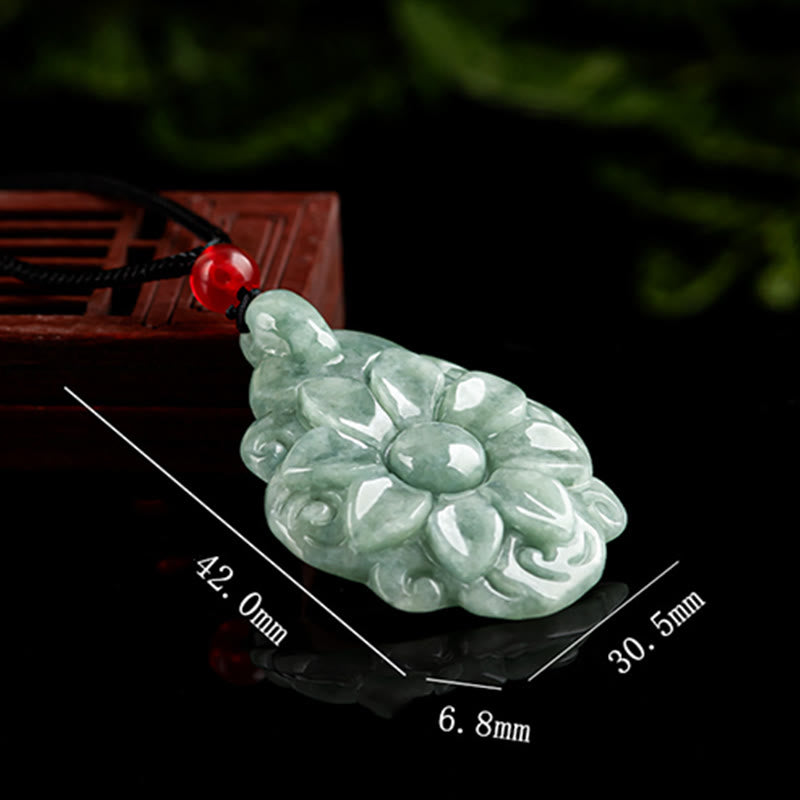 EverestArtstudios Natural Jade Kalanchoe blossfeldiana Flower Pattern Luck Necklace Pendant