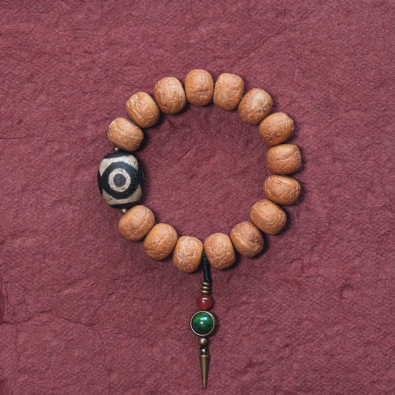 Buddha Stones Tibet Bodhi Seed Dzi Bead Peace Charm Wrist Mala Bracelet