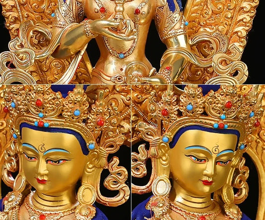 Vajrasattva Brass Statue – Full Gilded Nepal-Style Tibetan Buddhist Deity, 16cm / 21cm / 33cm (6.3” / 8.3” / 13”) Height